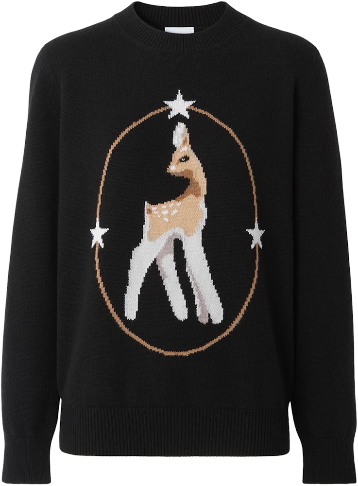 Burberry Wool-Blend Deer Motif Sweater Black - US