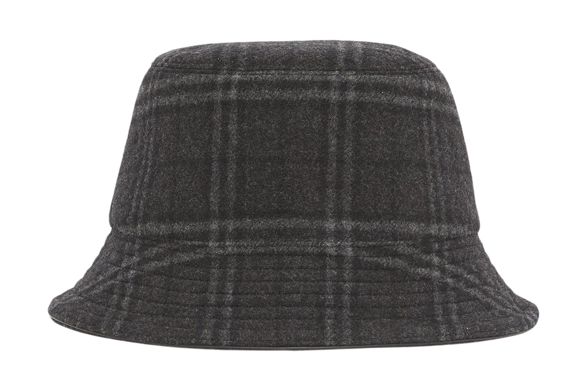 Pre-owned Burberry Wool Check Bucket Hat Charcoal Gray