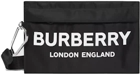 Burberry Zip Pouch Logo Print Nylon Black