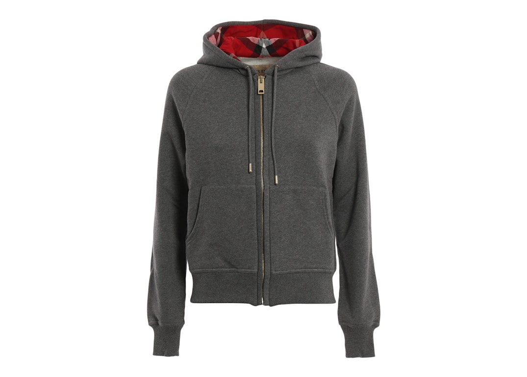 Pre-owned Burberry Zip-up Hooded Sweatshirt Grey Red