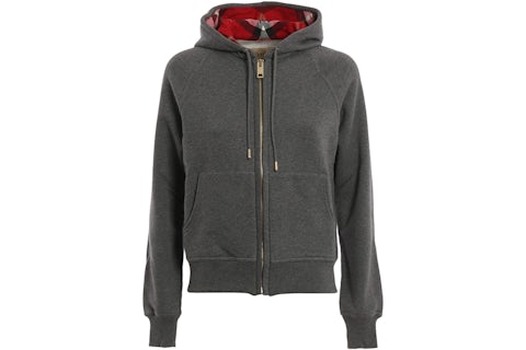 Burberry Zip-Up Hooded Sweatshirt Grey Red US
