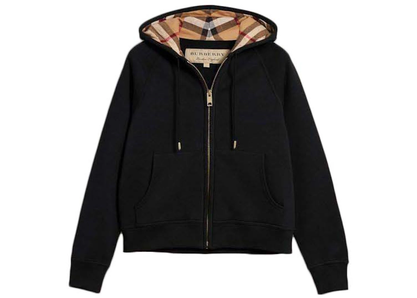 Burberry Zip Up Hoodie With Check Hood Black Archive Beige US