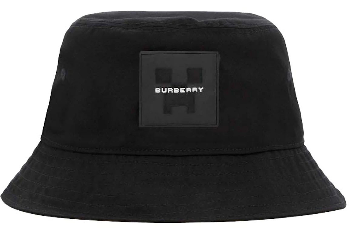 Burberry x Minecraft Logo Applique Cotton Gabardine Bucket Hat Black