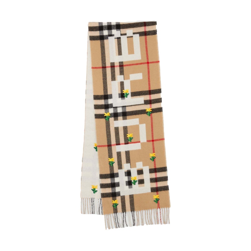 Burberry x Minecraft Logo and Check Cashmere Scarf Archive Beige - FW22 - US