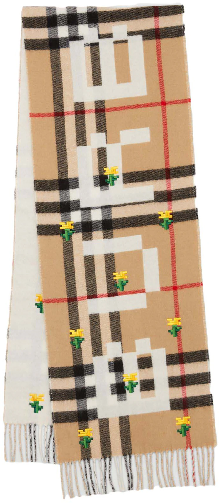 Burberry x Minecraft Logo and Check Cashmere Scarf Archive Beige - FW22 - US