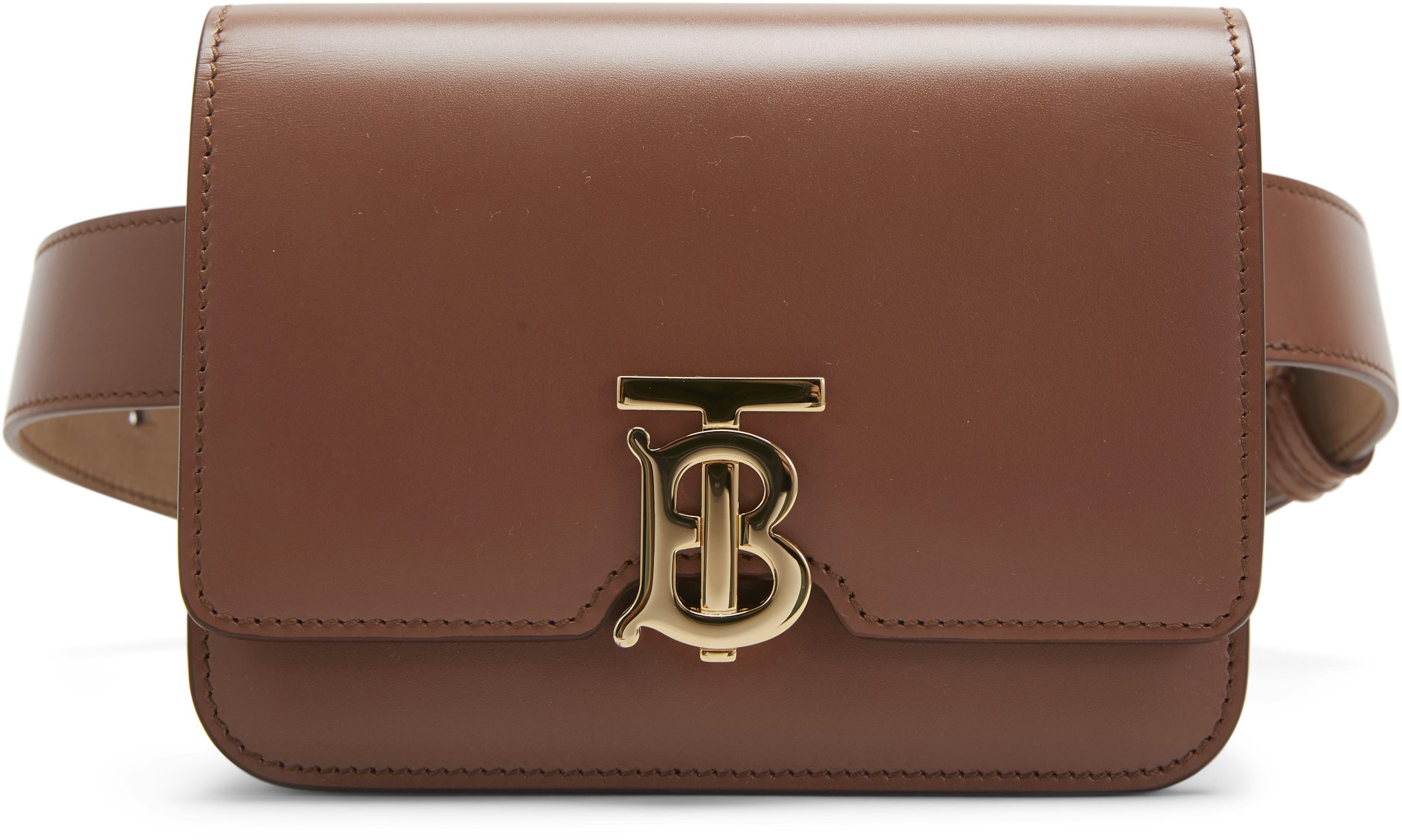 Burberry Belted Leather TB Bag Malt Brown in Calfskin with Gold