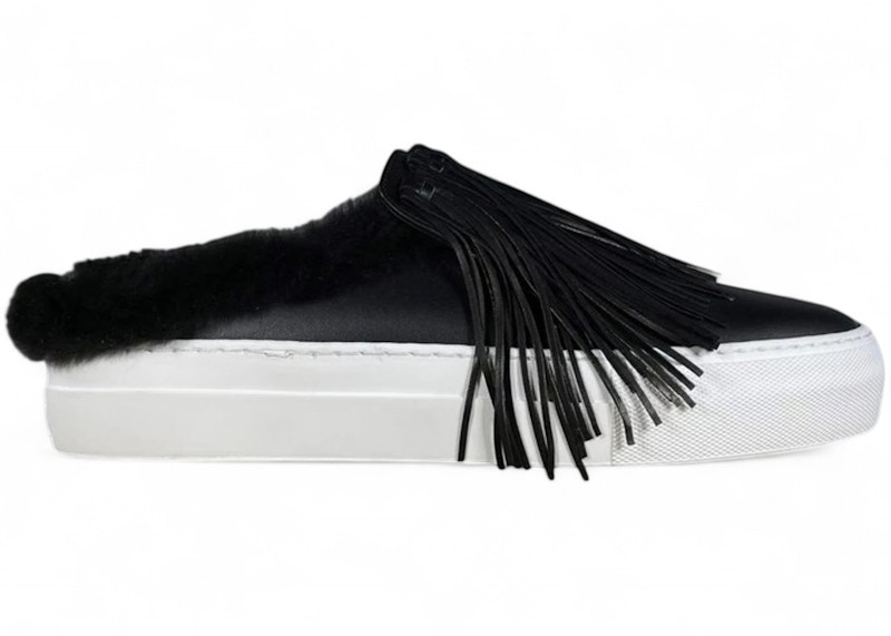 Pre-owned Buscemi Sabot Fringe Slipon Flat (women's) Sneakers In Black/white In Multi
