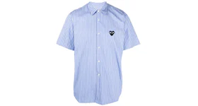Comme des Garcons Play Black Emblem Striped Short Sleeve Button Up Shirt Blue/White