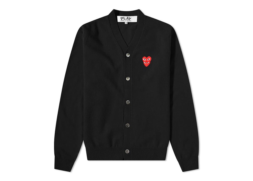 Pre-owned Cdg Play Comme Des Garcons Play Overlapping Heart Cardigan Black/red