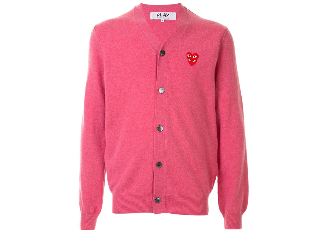 Pre-owned Cdg Play Small Heart Cardigan Pink