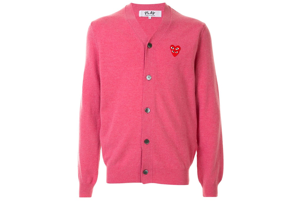 Pre-owned Cdg Play Small Heart Cardigan Pink