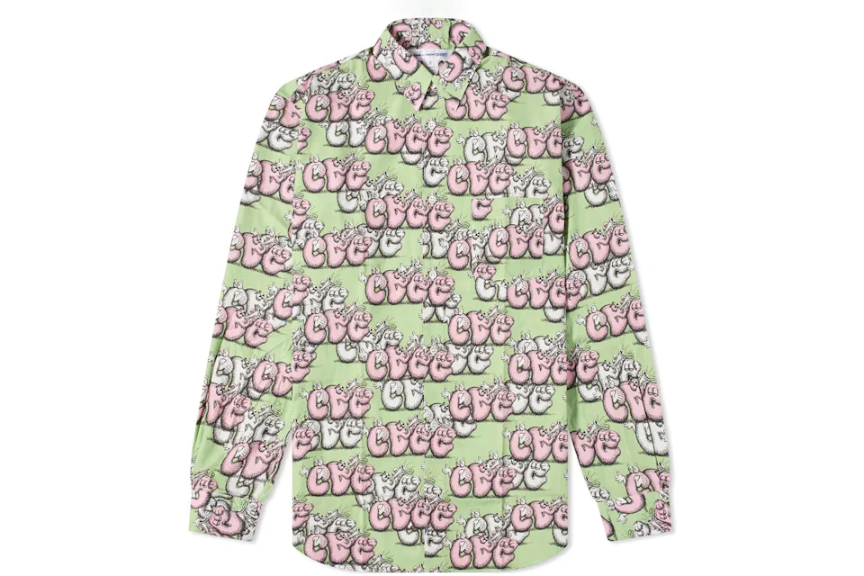 CDG Shirt x KAWS Classic Poplin Shirt Green/Pink