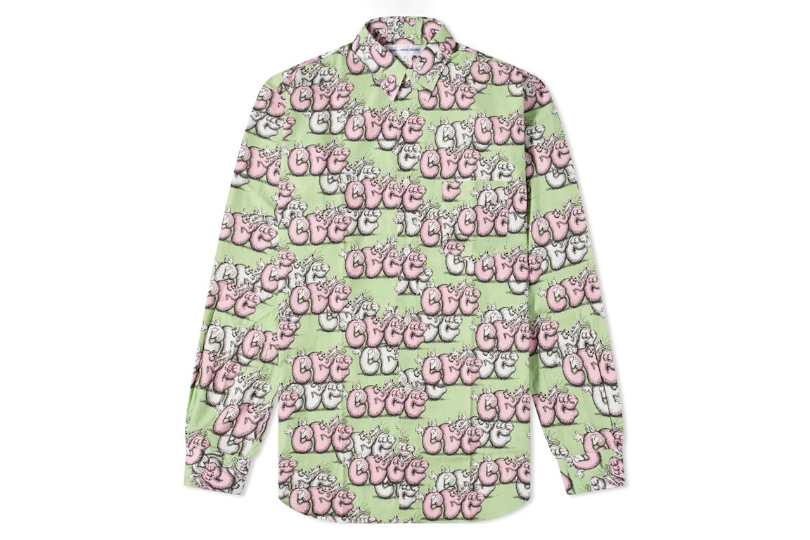 Pre-owned Cdg Shirt X Kaws Classic Poplin Shirt Green/pink