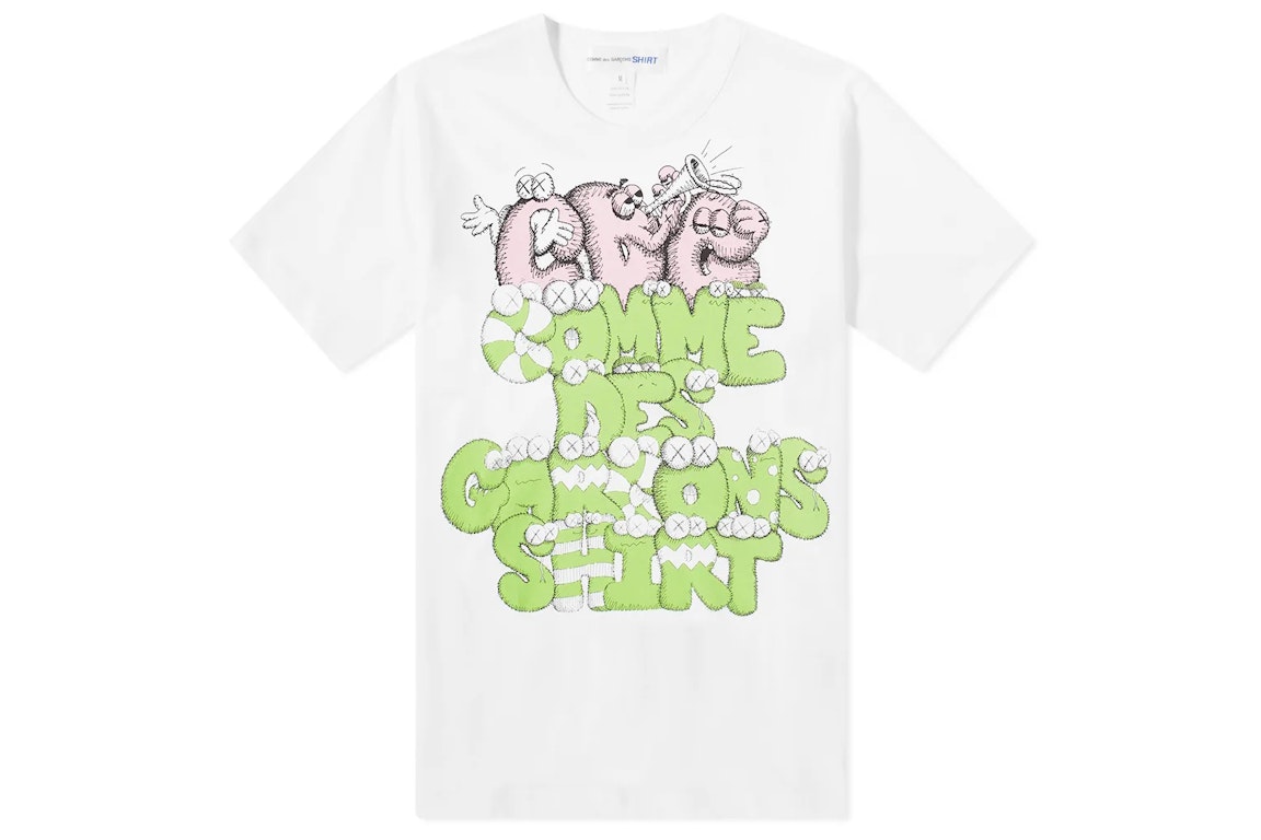 Pre-owned Cdg Shirt X Kaws Print T-shirt White/green/pink