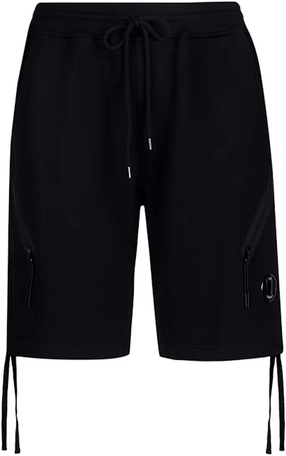 C.P. Company Diagonal Raised Fleece Drawsting Zip Detail Shorts Black ...