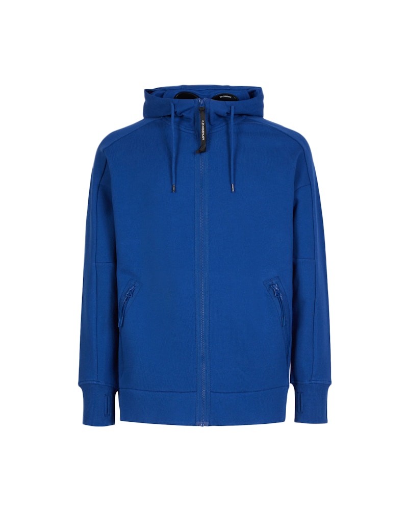 C.P. Company Diagonal Raised Fleece Goggle Hoodie Blue Quartz