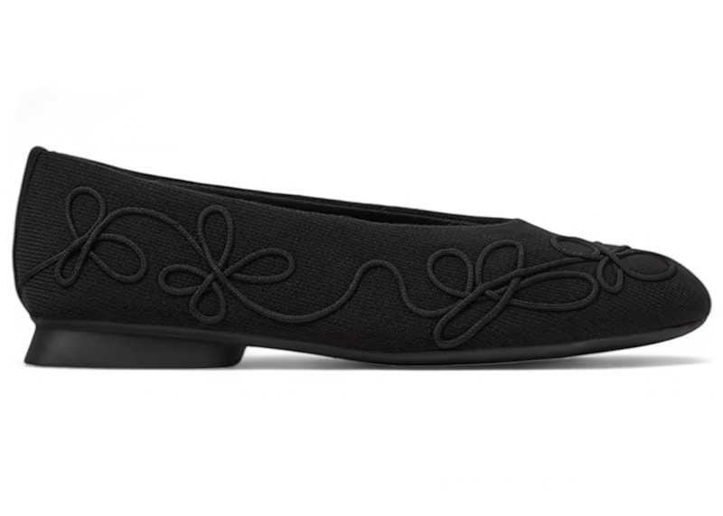 Pre-owned Camper Twins Ballerina Flat Floral Embroidery (women's) Sneakers In Black