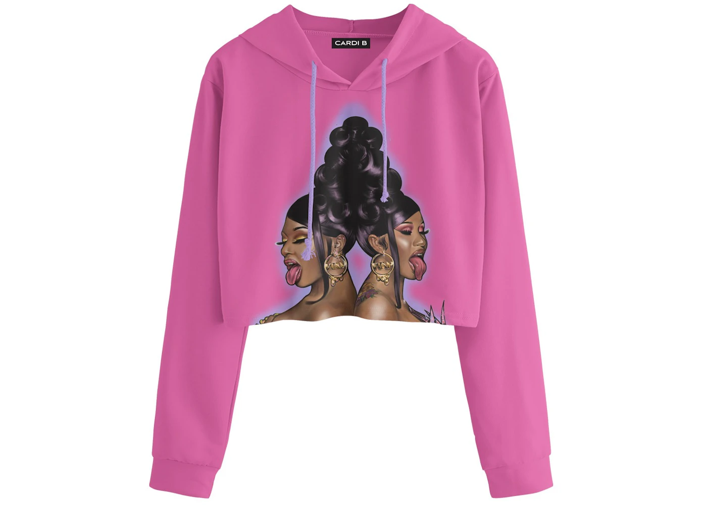 Cardi B WAP Air Brush Crop Top Hoodie Pink US