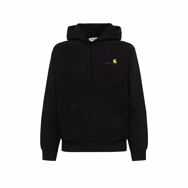Pre-owned Carhartt Men's Wip American Script Hooded Sweatshirt In Black