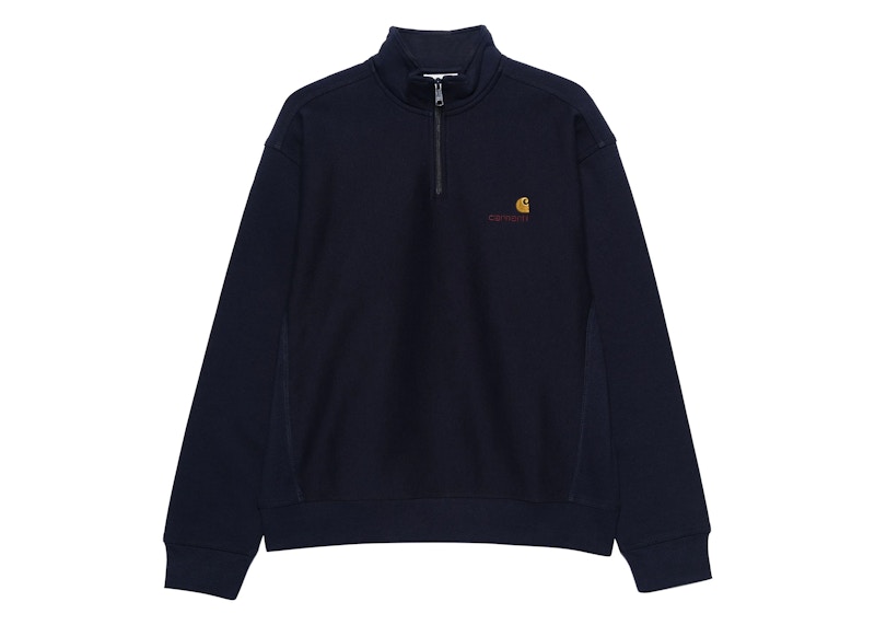 Pre-owned Carhartt Men's Wip American Script Sweat Air Force Half Zip In Blue