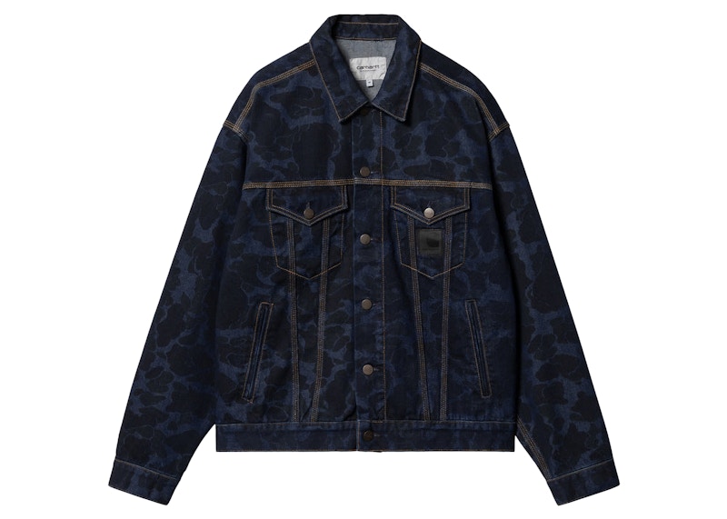 Pre-owned Carhartt Men's Wip Duck Camo Helston Jacket In Stone Washed Blue