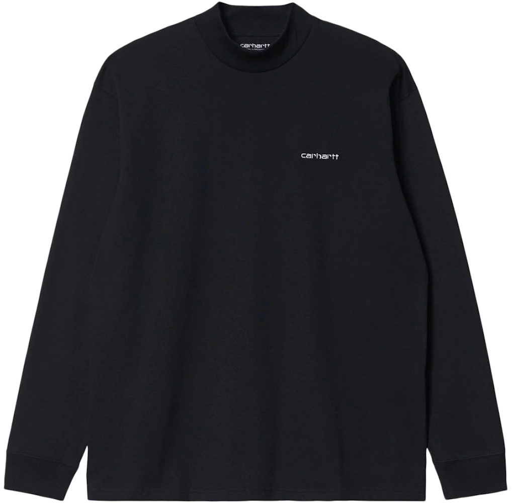 Carhartt WIP Mockneck Script Embroidery Long Sleeve T-Shirt Black Men's ...