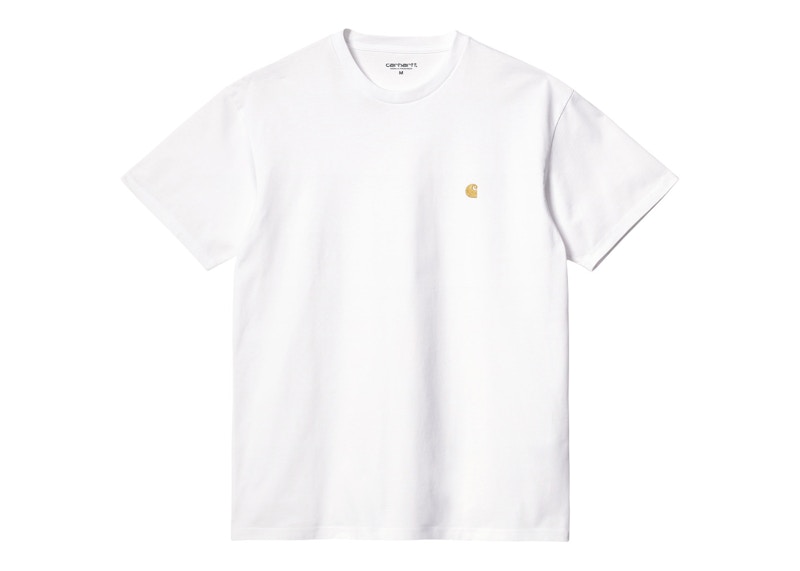 Pre-owned Carhartt Men's Wip Short Sleeve Chase T-shirt In White/gold In Multi