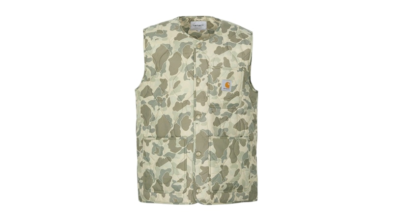 Pre-owned Carhartt Men's  Wip Quilted Skyton Padding Vest In Desert Camo In Brown