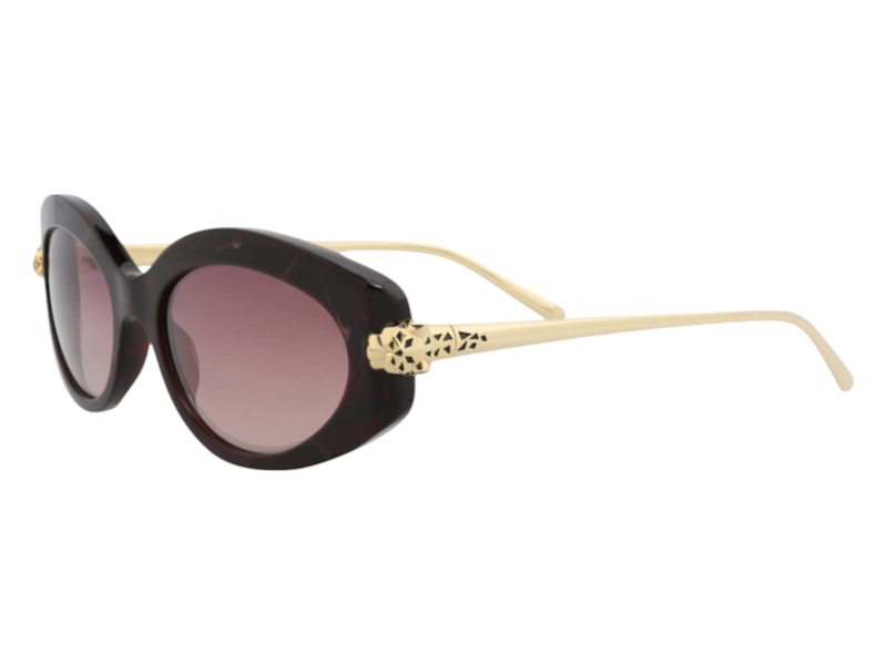 Pre-owned Cartier Women's Round Sunglasses In Havana Gold Violet (ct0213s/30007927/003)