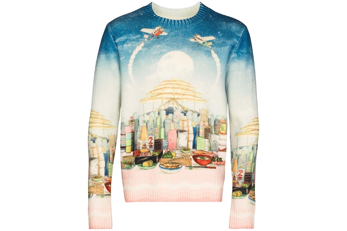 Pre-owned Casablanca Cafe Print Merino Wool Crewneck Sweater Multi