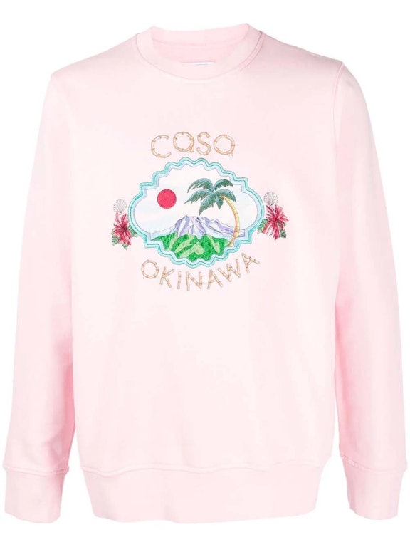 Pre-owned Casablanca Casa Okinawa Embroidered Crewneck Sweatshirt Pink