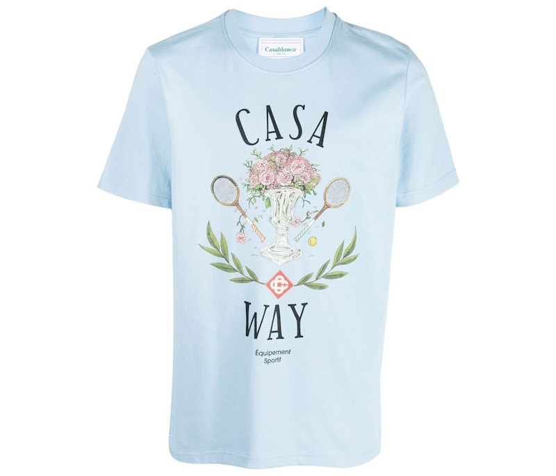 [CASABLANCA]ライトブルーのコットンTシャツ Casablanca Casa Way Print Organic Cotton T-shirt Light Blue