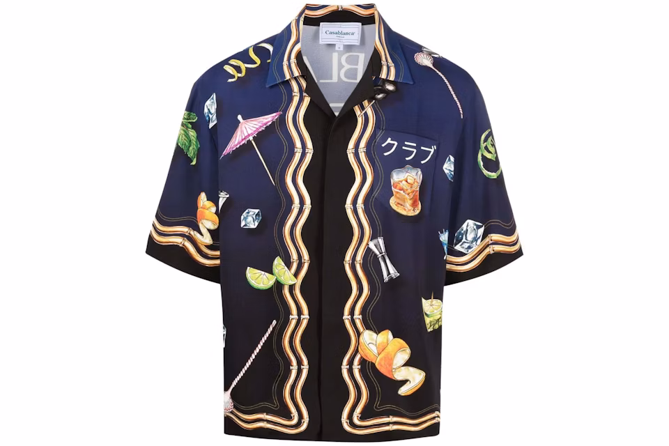 Casablanca Club Sunset Short Sleeve Silk Shirt Blue/Multi