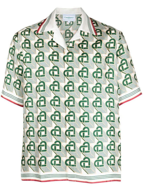 Pre-owned Casablanca Heart Monogram Silk Shirt Fern Green/cream White