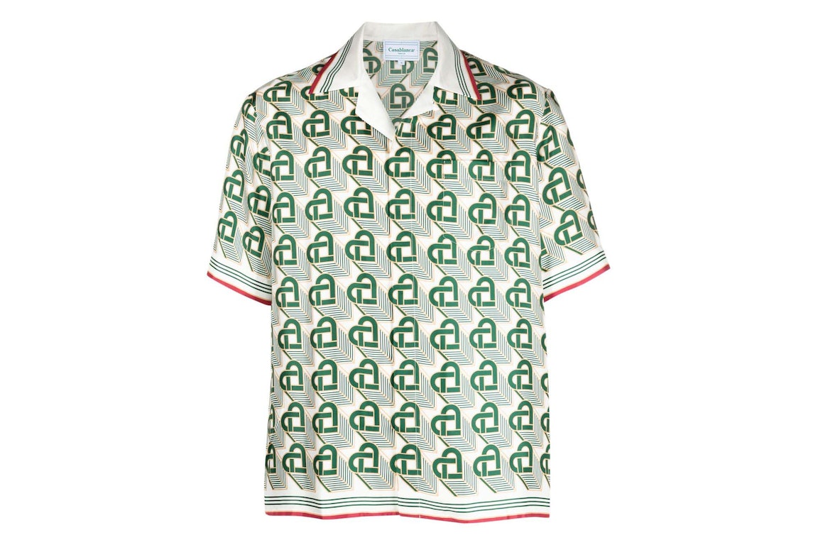 Pre-owned Casablanca Heart Monogram Silk Shirt Fern Green/cream White