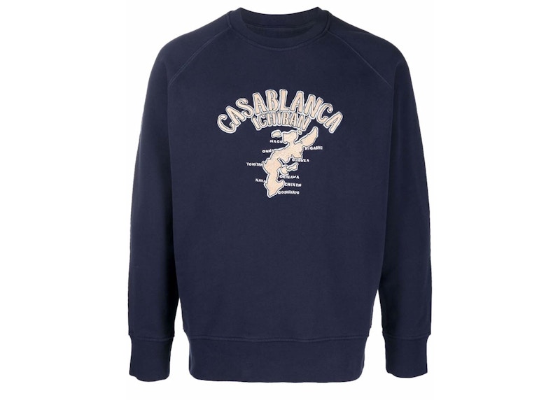 Casablanca Ichiban Map Crewneck Sweatshirt Navy Blue Men's