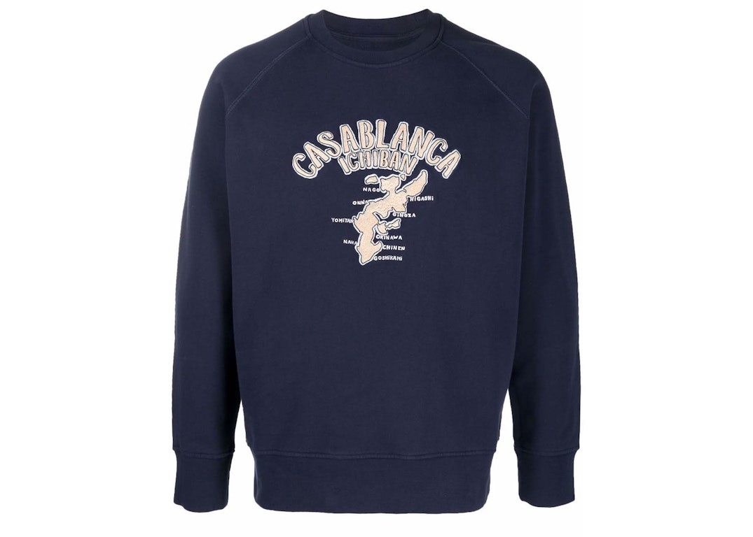 Pre-owned Casablanca Ichiban Map Crewneck Sweatshirt Navy Blue