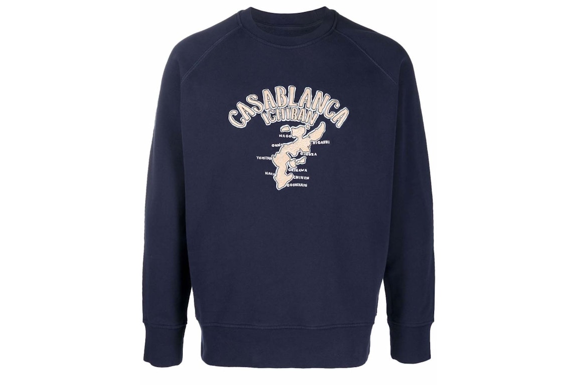 Pre-owned Casablanca Ichiban Map Crewneck Sweatshirt Navy Blue
