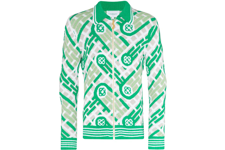 Casablanca Knitted Ping Pong Monogram Zip Up Jacket Green