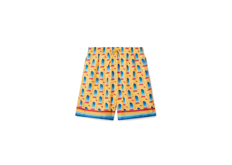 Casablanca L Arche De Jour Silk Shorts Yellow Orange Blue Men s