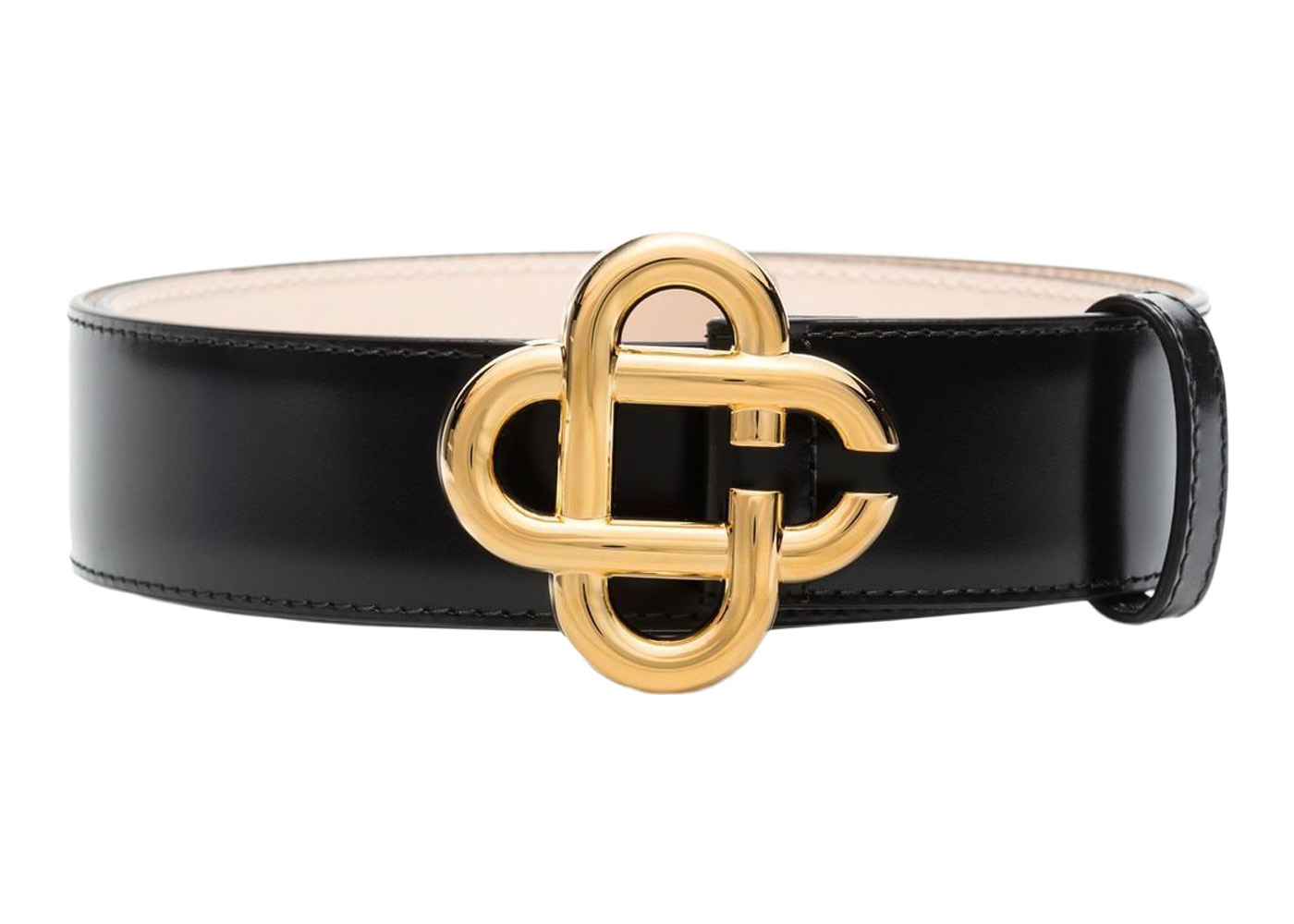 Casablanca Monogram Logo Plaque Leather Belt Black