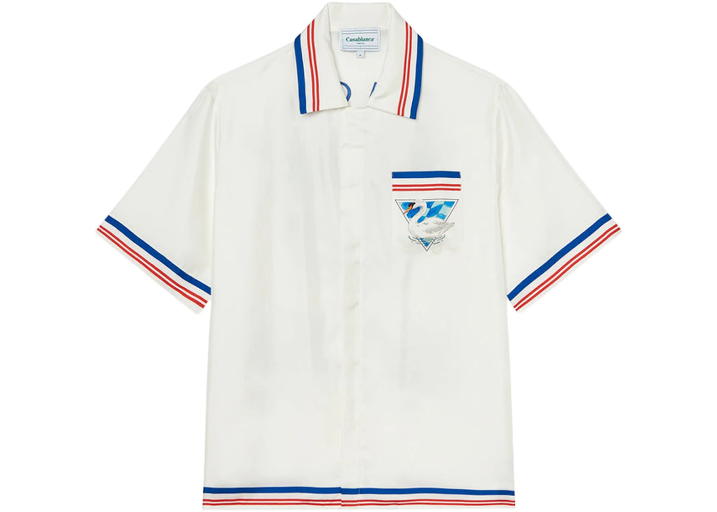 Casablanca Par Avion Silk Shirt White/Blue/Red Men's - FW22 - US