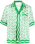 Casablanca Ping Pong Monogram Short Sleeve Silk Shirt Green