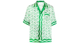 Casablanca Ping Pong Monogram Short Sleeve Silk Shirt Green