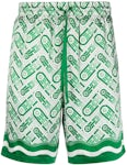 Casablanca Ping Pong Monogram Silk Shorts Green