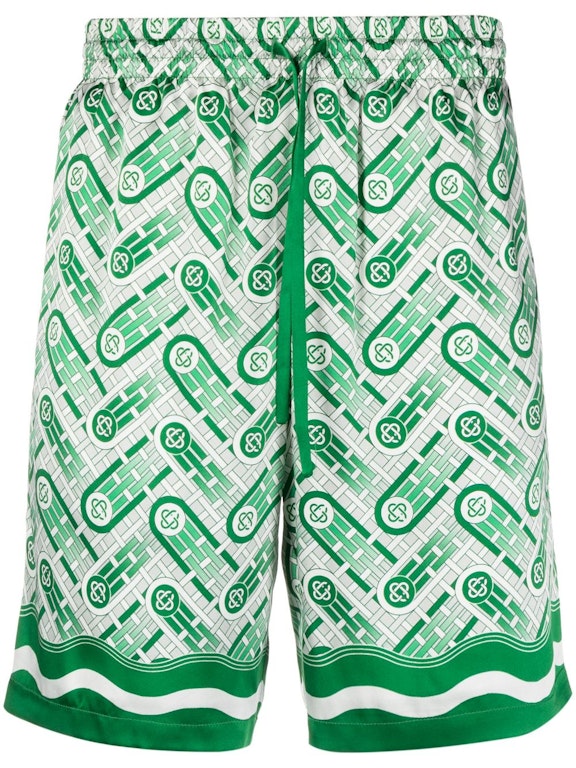 Pre-owned Casablanca Ping Pong Monogram Silk Shorts Green