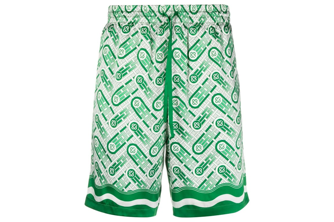 Pre-owned Casablanca Ping Pong Monogram Silk Shorts Green