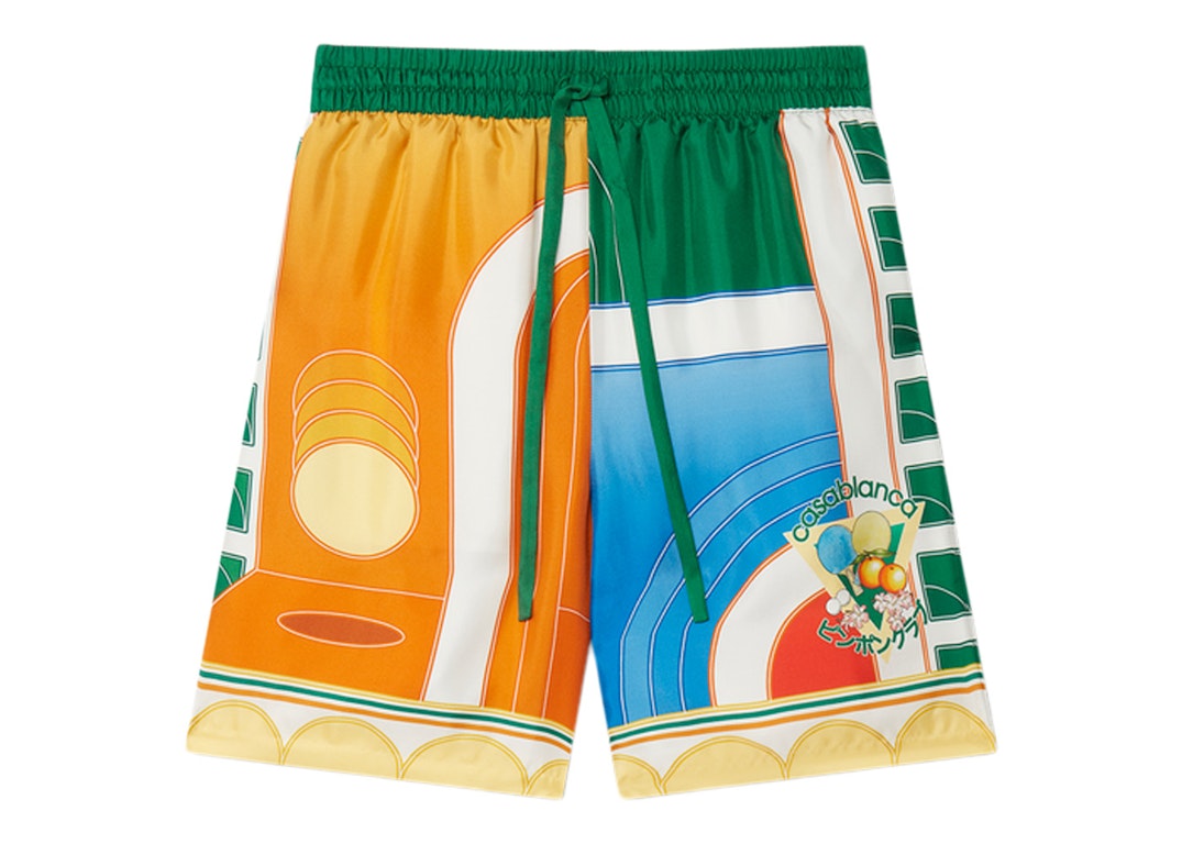 Pre-owned Casablanca Reve De Tennis Silk Shorts Green/orange/multi