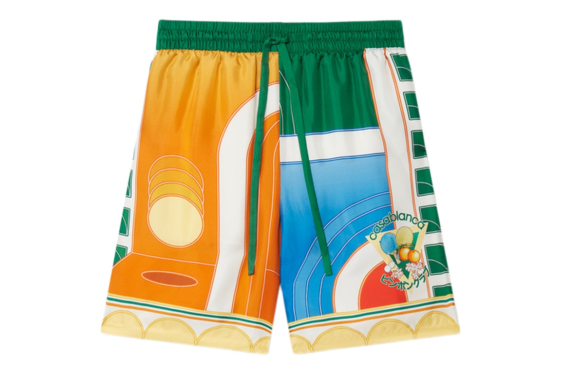 Pre-owned Casablanca Reve De Tennis Silk Shorts Green/orange/multi