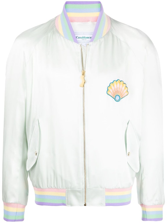 Pre-owned Casablanca Shell Embroidered Zipped Bomber Jacket Mint Green